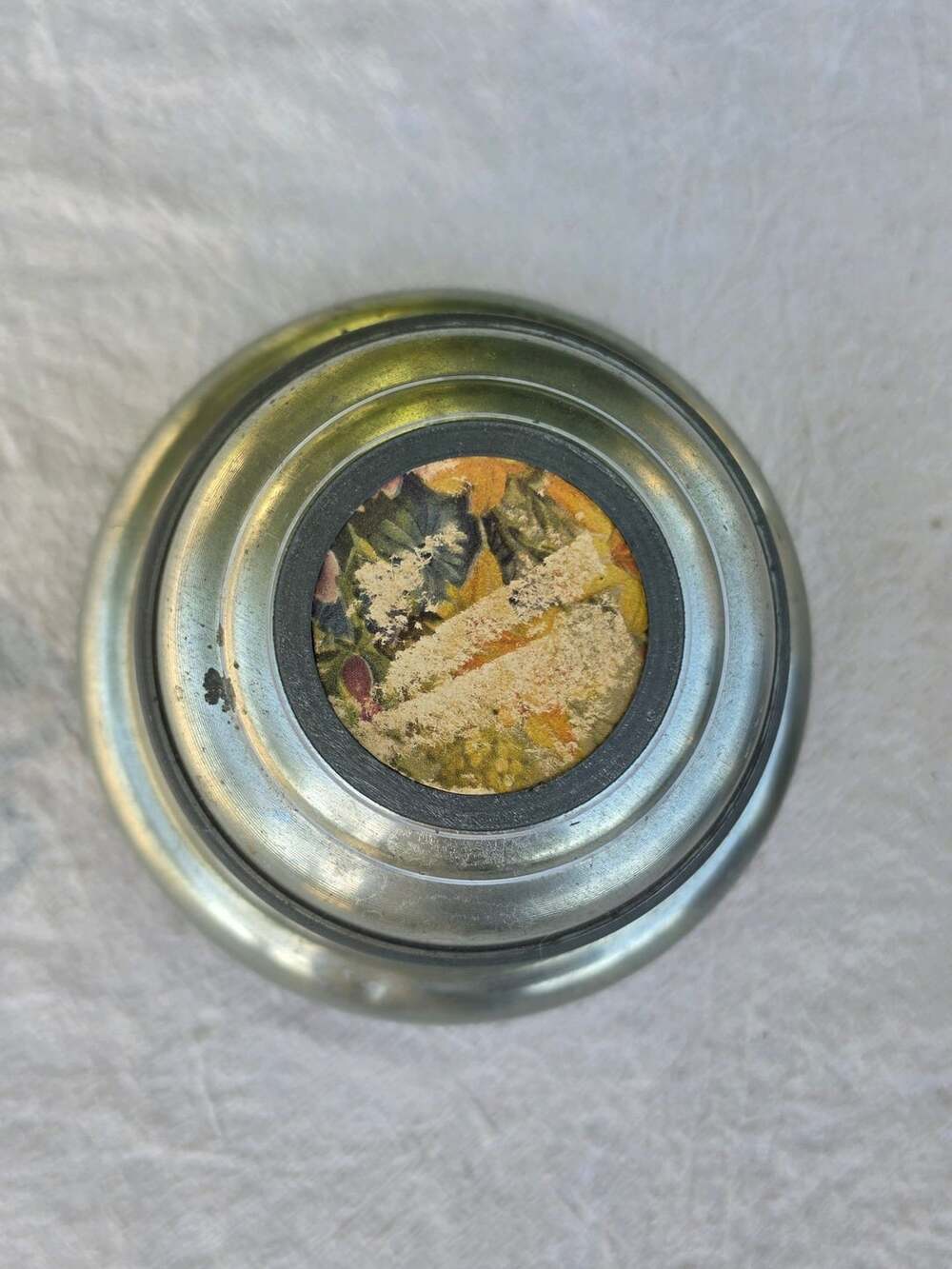 Vintage Metal Powder Box Musical Trinket Container Handpainted
